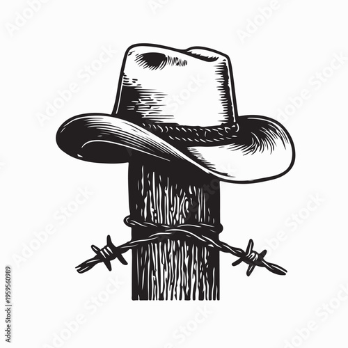 Western Style Cowboy Hat Resting On Wood Background Vector