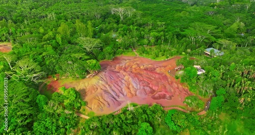 Aerial view of seven coloured earths on island Mauritius. Tourist attraction on island Mauritius
