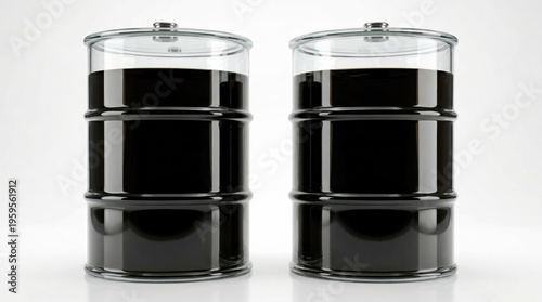 Two glass oil barrels filled with crude oil