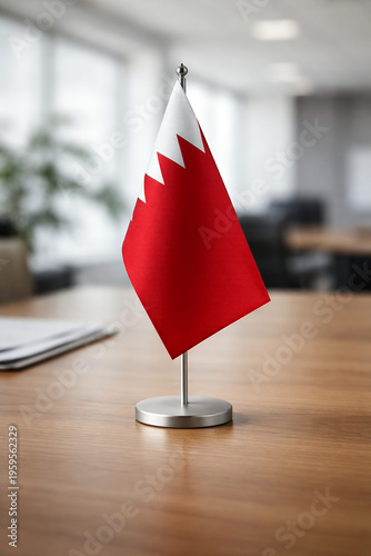 Bahrain National Flag on Desk Stand in Modern Office Interior