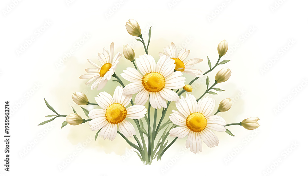 Fototapeta premium Fresh Daisies Bouquet Vivid White Yellow Center