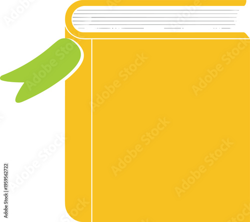 Yellow book icon with green bookmark flat vector illustration for education library school learning and literary study concepts.