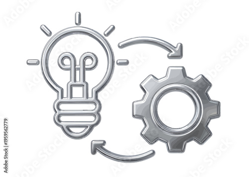 Light bulb icon with gears and machinery representing technology and industry concept