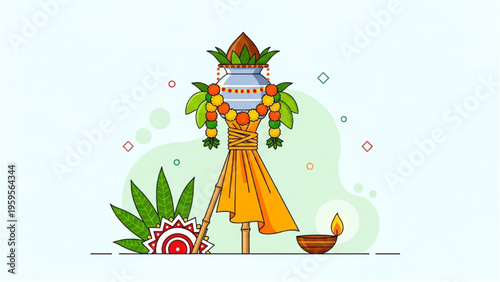 Vibrant Festival Celebration with Decorated Statue and Lighting Ceremony Outdoors