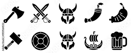 medieval warrior icon set viking armor