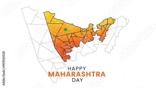 Maharashtra Day celebration with map and Happy Maharashtra Day text