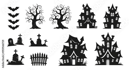 Halloween icons and silhouettes for design.