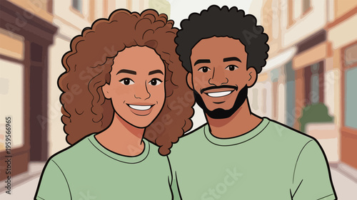 Couple smiling together on a street in an urban area during the daytime