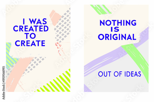 Two abstract posters with text about creation and originality