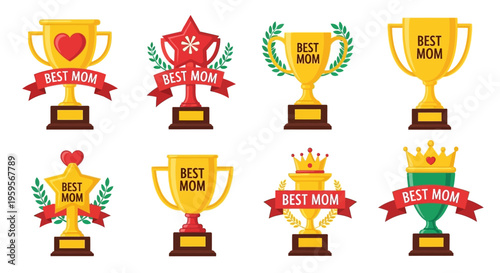 Colorful best mom trophy vector graphics and illustrations