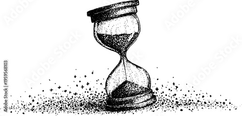 Timeless hourglass with stars constellation on black and white background for vintage design