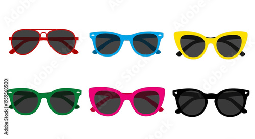 Colorful vector illustration of six trendy sunglasses designs