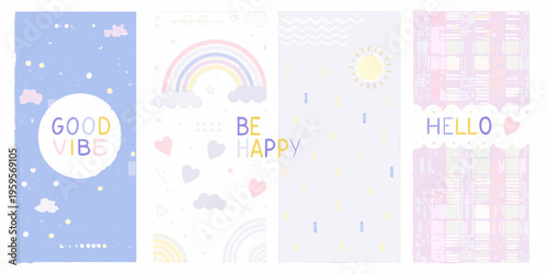 Four colorful bookmark designs with positive messages and whimsical illustrations