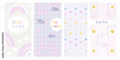 Four colorful banner designs featuring rainbows hearts and positive messages