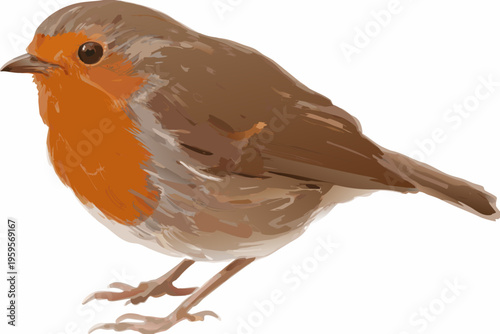 A digitally illustrated european robin perched on a branch