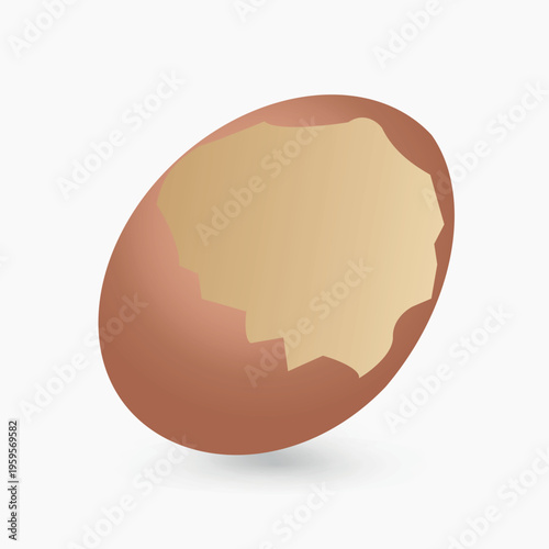 Realistic 3D render of a cracked brown chicken egg. Isolated vector illustration of a broken eggshell for cooking, breakfast, and hatching concepts