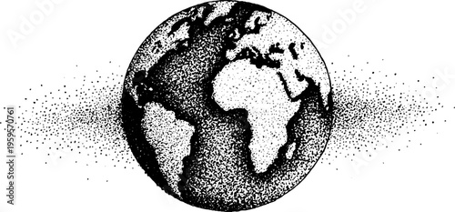 Planet earth with sacred geometry halo in black and white dotwork design for print or poster