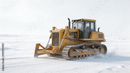 Yellow bulldozer on snowy terrain