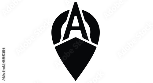 Black and white logo featuring a letter a integrated with a location pin