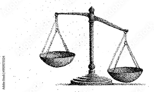 Tarot card justice scales symbol in black and white stippling for spiritual design