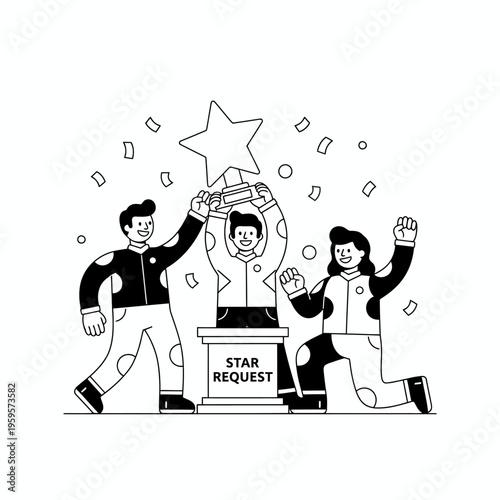 Team celebrating victory with a trophy and confetti.