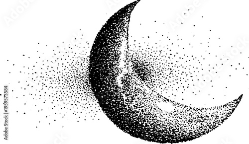 Mystical moon symbol with stippling art in tarot card design for print and poster