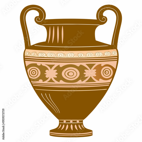 An ornate brown ancient greek amphora with detailed decorative patterns