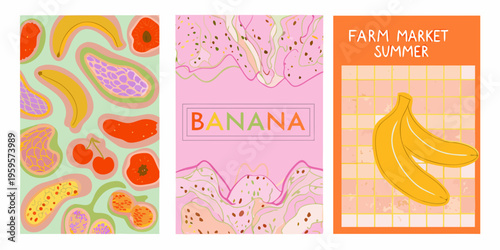 Colorful fruit illustrations and a farm market summer themed design