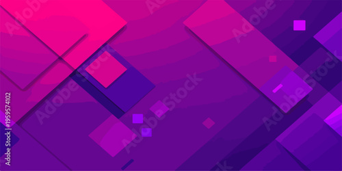Abstract purple background featuring 3d violet squares and pink light shapes in a digital tech style with a geometric texture for a decorative wallpaper design