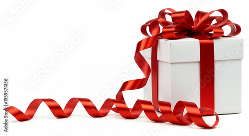 Wallpaper Mural Christmas decoration, gift Xmas present concept. Red color shiny curly ribbon isolated cutout on white background, design element, Torontodigital.ca