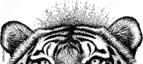 Tiger head with sacred geometry halo in black and white stipple art