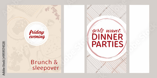 Social media story templates with food text and patterned backgrounds