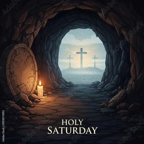 A holy saturday scene with a candle in a cave
