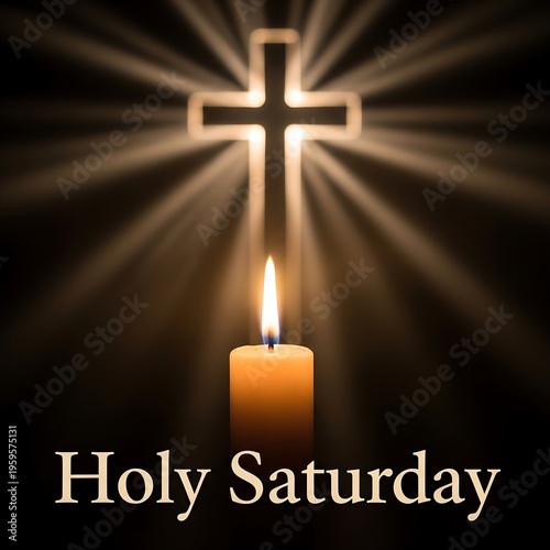 A holy saturday religious image with a candle and cross