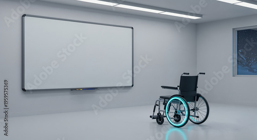 Wallpaper Mural Wheelchair and empty school blackboard on dark gray background. Medical equipment at classroom, education access for disabled students concept. 3d illustration Torontodigital.ca