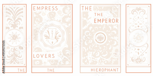 Four tarot cards displayed vertically the empress emperor lovers and hierophant