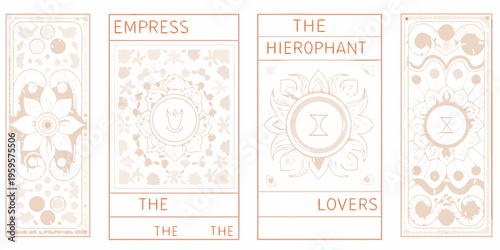 Four tarot cards displayed the empress hierophant lovers and another