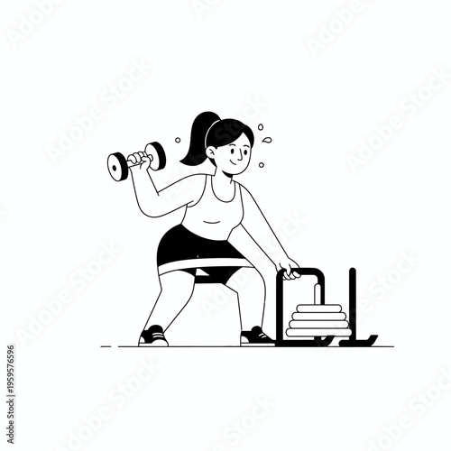 Woman Exercising with Dumbbell and Weight Sled.
