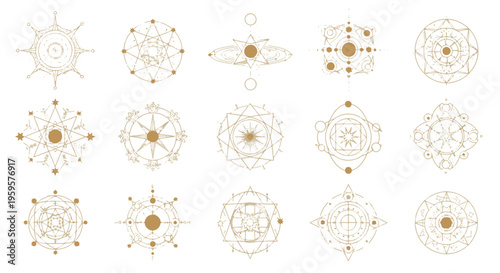Mystical Geometric Symbols Set Sacred Astrology Alchemy Esoteric Sign Spiritual Mandala