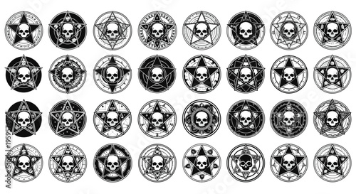 Occult Skull Pentagram Symbols Collection Dark Esoteric Magic Gothic Mystical Graphic Designs
