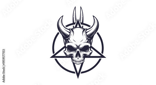 Skull with Horns and Inverted Pentagram in Dark Art Illustration Vector Graphic