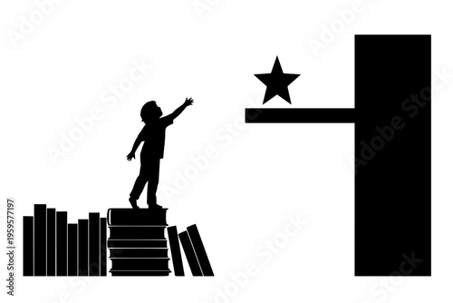 Child Reaching High Overcoming Obstacles Orphanage Education Success Black Vector Silhouette