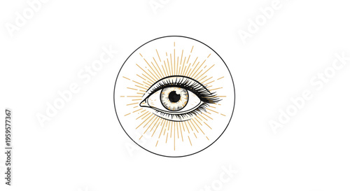 Eye Symbol with Radiant Light in a Circular Frame Representing Vision Insight and Wisdom