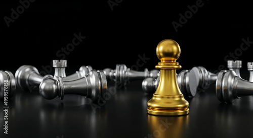 Wallpaper Mural Leader, business success concept. Chess piece pawn gold standing ahead silver chess set on black background. 3d illustration Torontodigital.ca