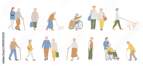 シニアの日常生活 人物イラストセット