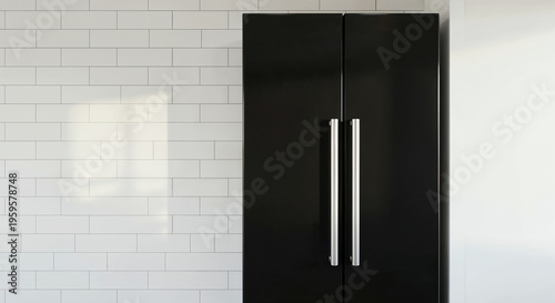 Wallpaper Mural Refrigerator, fridge home appliance, black color against white background, copy space. 3d illustration Torontodigital.ca