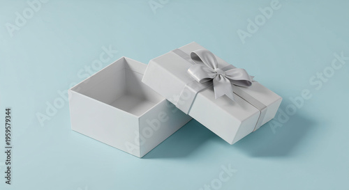 Wallpaper Mural Gift box white empty, open cover on pastel blue background, top view. Blank space, branding template, product presentation Torontodigital.ca