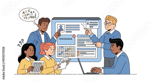 Dyscalculia math learning disorder concept with diverse people