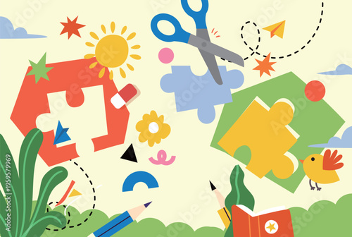 Vector illustration of children's entertainment and leisure lifestyle on Children's Day