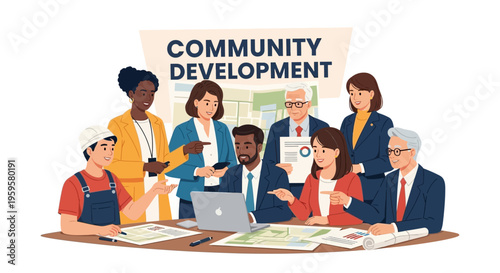 Community development team working together on a project plan